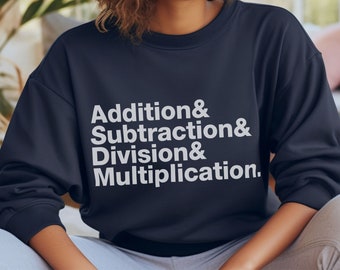 Bluza z napisem „Równania matematyczne”: dodawanie, odejmowanie, dzielenie, mnożenie