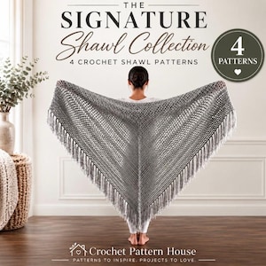 Signature Shawl Collection Crochet Pattern PDF | 4 Shawl Pattern Bundle | Crochet Wrap Patterns | Serenity Marlwood Everwood Sable Sand