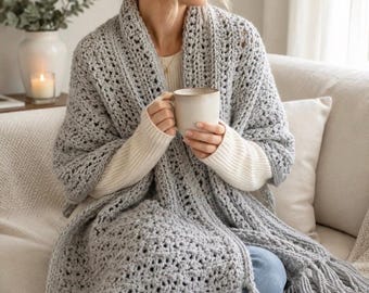 The Serenity Shawl Crochet Pattern PDF | Beginner Friendly Shawl Pattern | Easy Crochet Wrap | Cozy Fringe Shawl | Instant Download