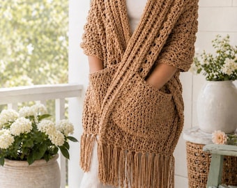 Crochet Pattern, Pocket Shawl Crochet Pattern, Instant Download, Crochet Ruana, Pattern PDF File, Handmade Gift Idea, DIY Crochet Pattern