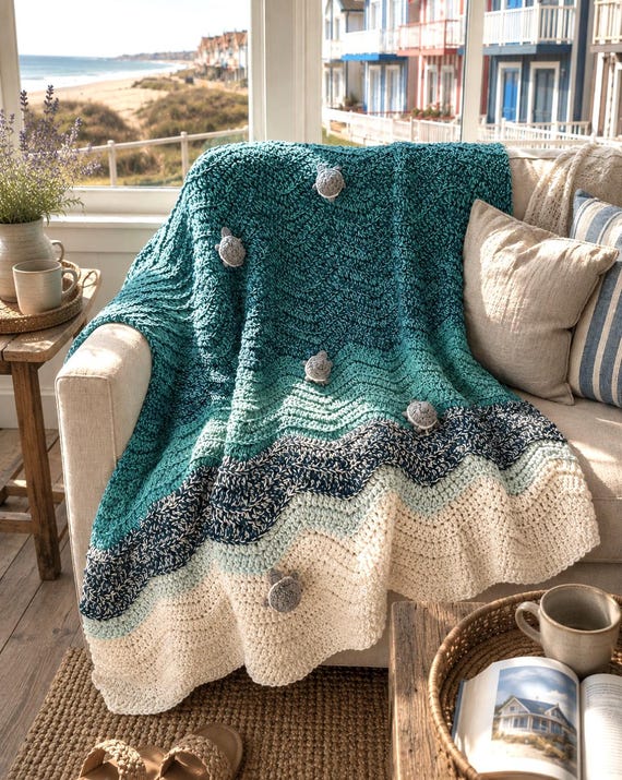 Ocean afghan pattern, ocean blanket pattern, ocean blanket crochet pattern, turtle blanket crochet pattern, instant PDF crochet pattern