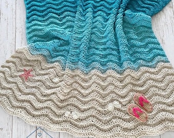 Summer Sands Throw Crochet Pattern | Beach Blanket Pattern | Coastal Crochet Throw | Ocean Wave Afghan | Digital PDF Crochet Pattern