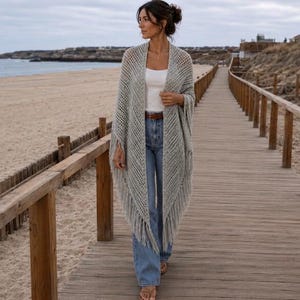 Crochet Triangle Shawl Pattern | The Marlwood Shawl | Lightweight Boho Fringe Wrap | Coastal Crochet Shawl