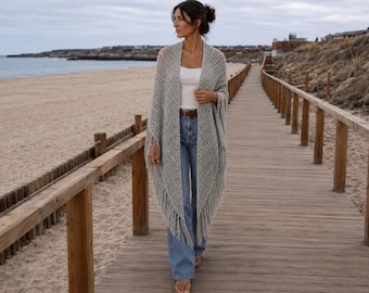 Crochet Triangle Shawl Pattern | The Marlwood Shawl | Lightweight Boho Fringe Wrap | Coastal Crochet Shawl