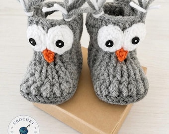 Little Owl Baby Booties Crochet Pattern PDF | Cute Woodland Baby Booties | Newborn Crochet Slippers | Owl Baby Shoes Pattern | PDF Download