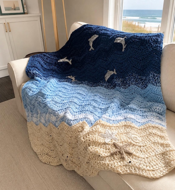 Ocean Crochet Blanket Pattern | Dolphin Afghan PDF | Coastal Throw Blanket | Nautical Beach Crochet Pattern