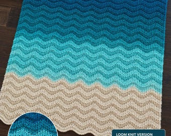 Ocean Waves Blanket Loom Knitting Adaptation Colour Guide | Beach Blanket | Loom Knit Blanket | Ocean Gradient Blanket