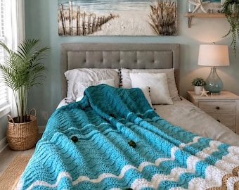 Sea Turtle Crochet Blanket Pattern | Ocean Wave Afghan | Coastal Beach House Throw | Nautical Crochet Pattern PDF