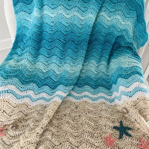 Schema PDF per coperta all'uncinetto con effetto ombré costiero / Schema per coperta con onde oceaniche / Coperta all'uncinetto per casa al mare / Schema per decorazioni per la casa in stile costiero