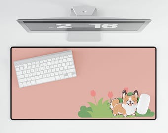 Corgi Puppy Desk Mat, Cute Dog Gaming Keyboard Deskpad 3 sizes