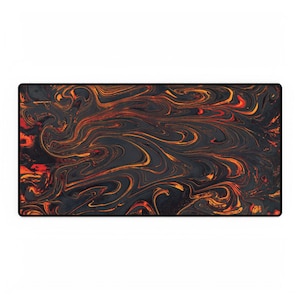 May include: Abstract design mousepad with swirling black, orange, and red patterns resembling lava.