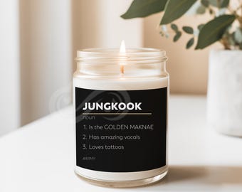Definición del nombre Jungkook de BTS, vela de soja, vela Kpop, vela BTS, regalo de vela divertido, regalo de Navidad, ejército BTS, Jungkook Golden, amante del Kpop