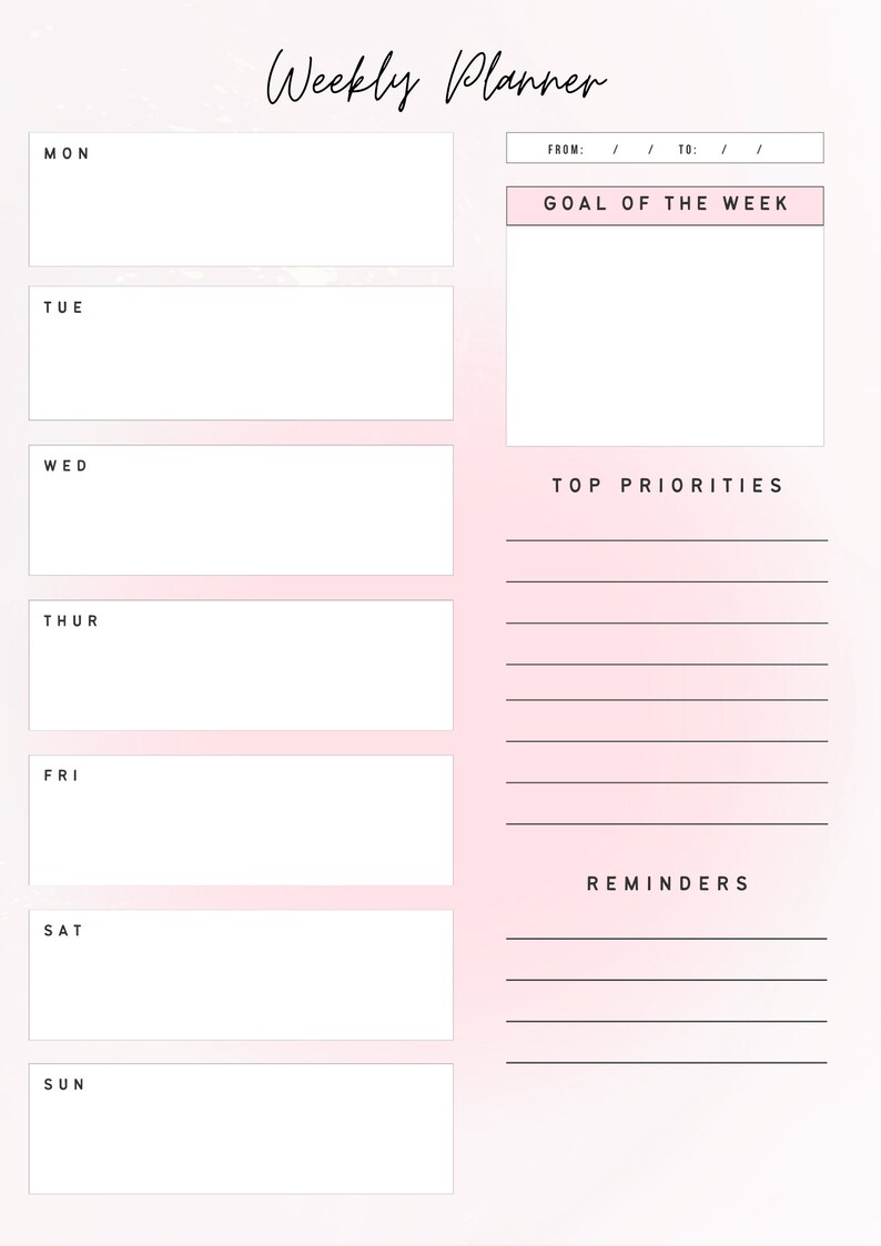 Customizable Weekly Planner PDF: Tailored for You - Etsy