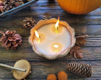 Handmade Pumpkin Spice Candle: Concrete Vessel, Fall Decor
