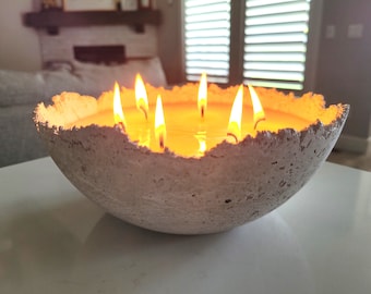 Handmade Concrete Bowl Candle: 35oz, Six Wick, Scented