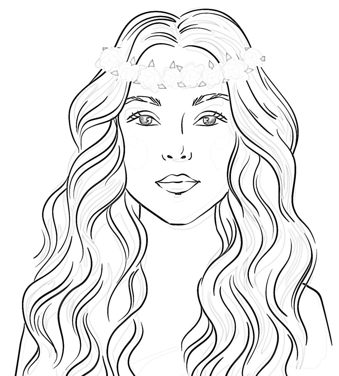 Printable Girl Teen Wall Art. Woman Sketch With Roses Hair Etsy