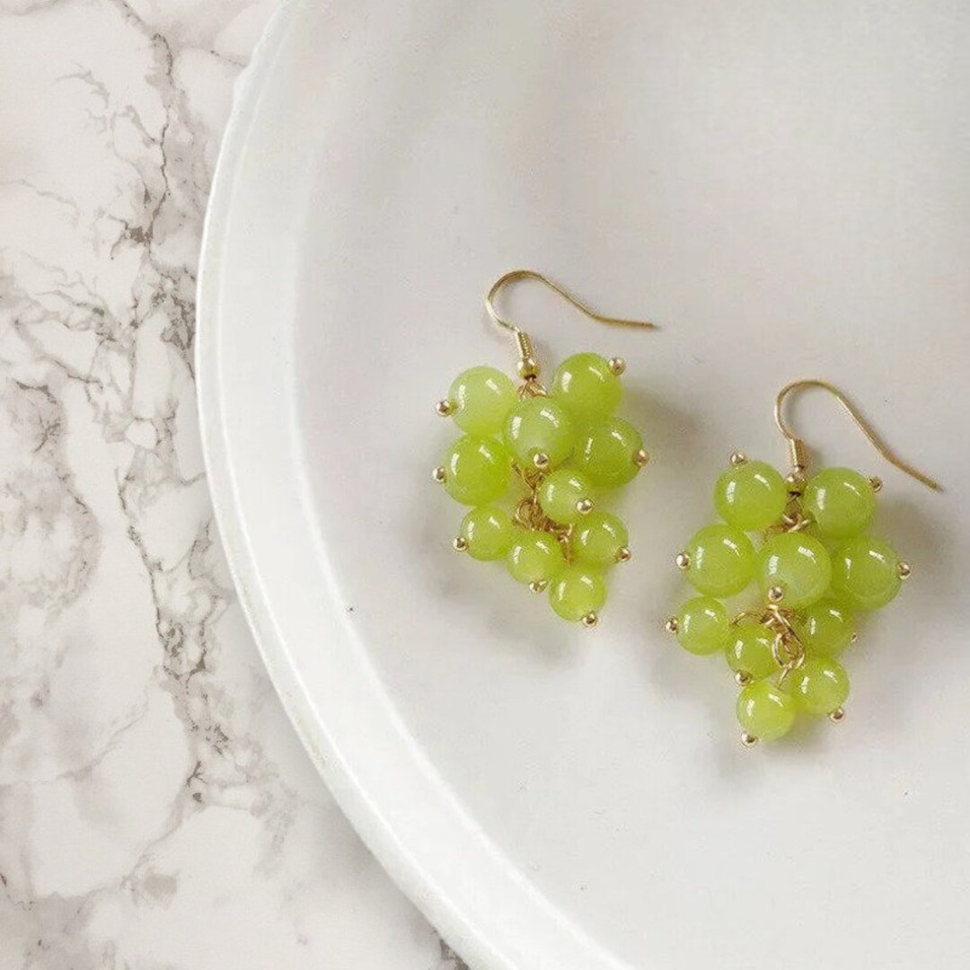 Grape Earrings Green Earrings Gold Earrings Green Grape Clip Fruit