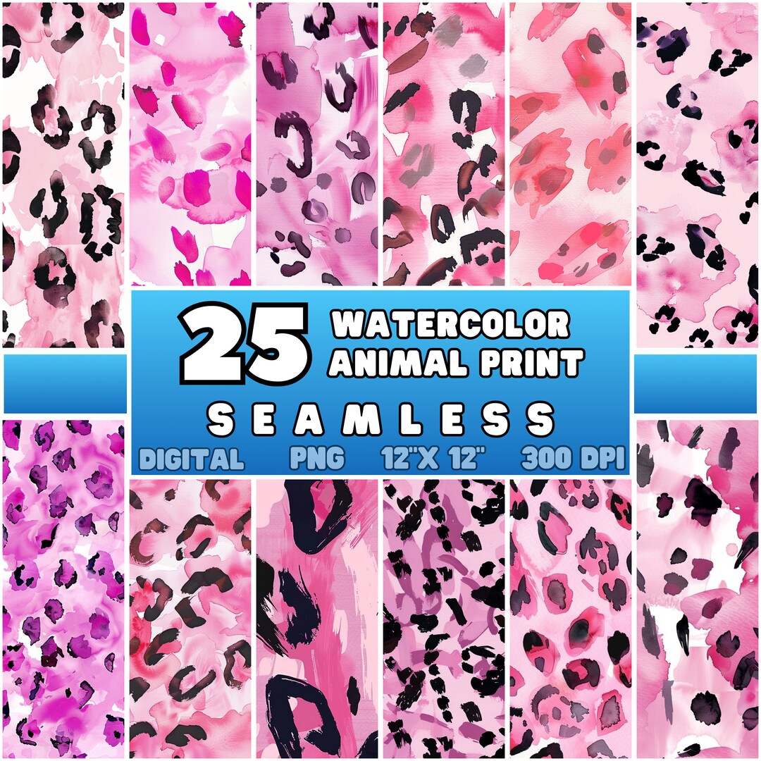 Digital Paper Animal Print Pink Leopard Safari Skin Seamless Watercolor ...