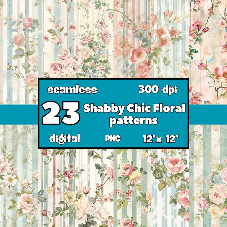 Floral Digital Paper Shabby Chic Seamless Flowers Retro Vintage Old ...