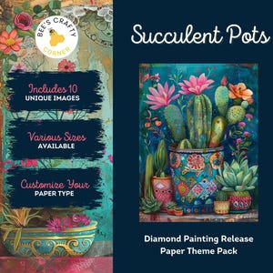 PAPIER DE COMMUNICATION | Succulent Pots - Pack thématique Papier anti-adhésif réutilisable pour peinture diamant