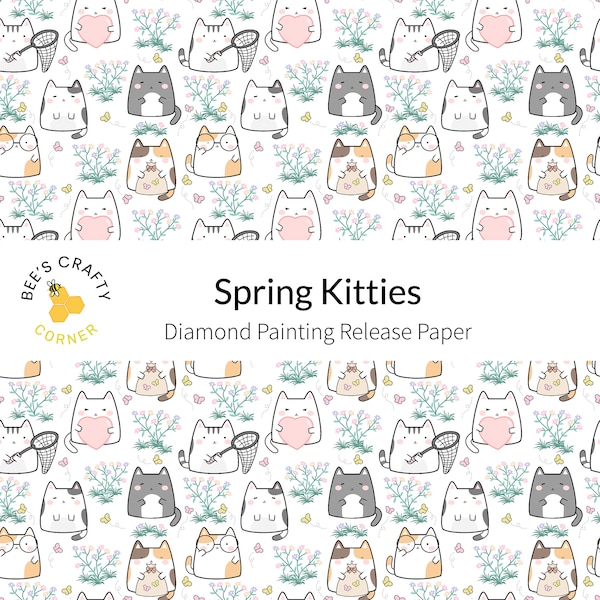 RELEASE PAPER | Spring Kitties - Reusable Patterned Diamond Painting Release Paper