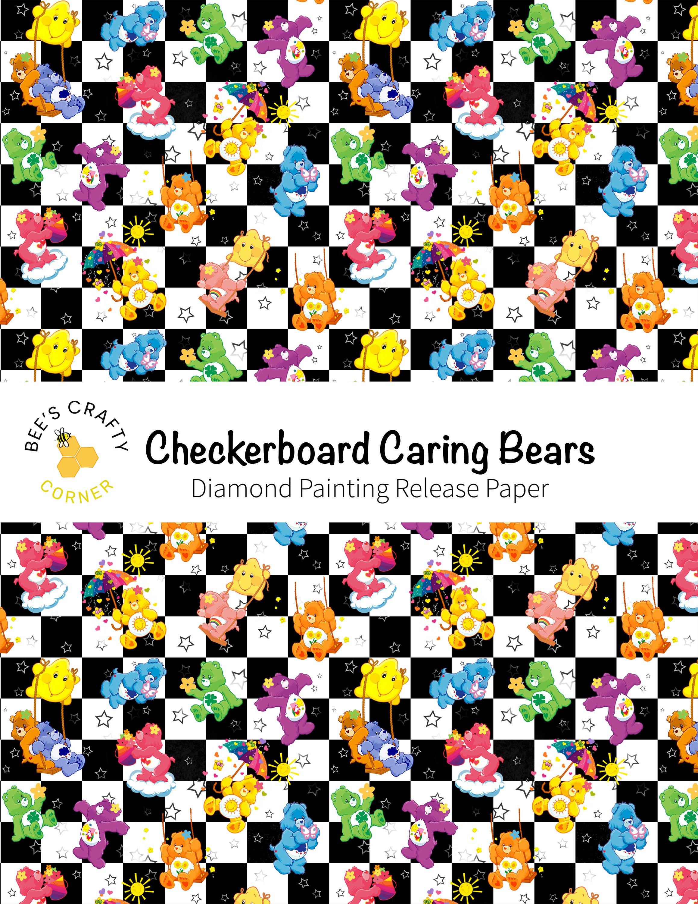 RELEASE PAPER Checkerboard Caring Bears Reusable Patterned Diamond Painting  Release Paper 