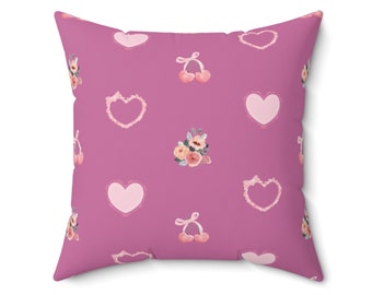 Coquette Pillow with Romantic Hearts and Flowers. Coquette Design Throw Pillow. Feminine Pink Throw Cushion. Floral Pillow. Pink Floral