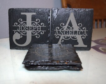 4"x4" Custom Laser Engraved Black Slate Coasters