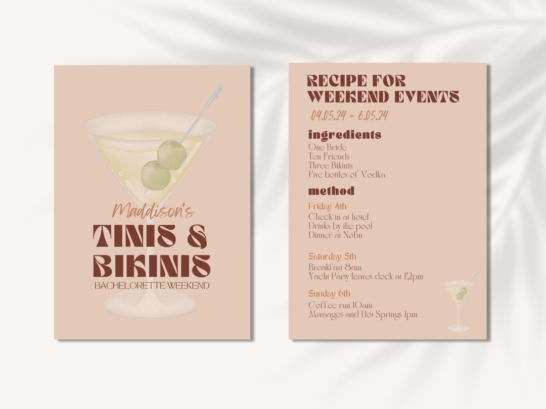 Martinis and Bikinis Bachelorette Party Invite Modern Etsy