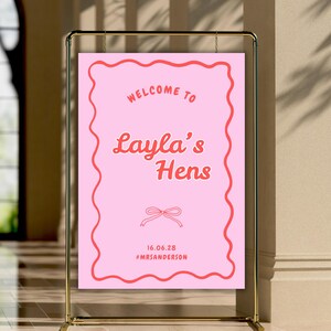 Welcome Signage Editable Poster Template | Bachelorette Party Decor | Hens Celebration | Bride to be Welcome Sign | Cute Pink Coquette Bow