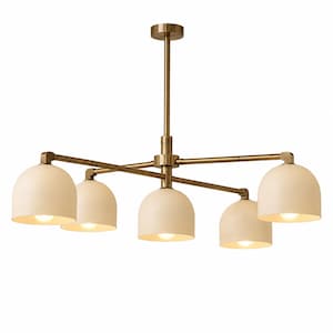 Antique Brass 5-Light Metal Shade Chandelier, Mid Century Rustic Farmhouse Dining Room Pendant Light, Vintage French Country Ceiling Lamp