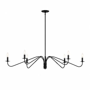 Handmade Brass Linear 6-Light Chandelier – Modern Black Ceiling Light Fixture | Mid Century Minimalist Pendant for Living or Dining Room