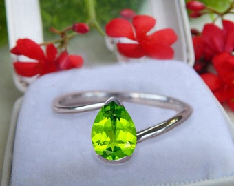 Natural Peridot Ring, Engagement Anniversary Ring, Certified Gemstone, Peridot Solitaire Ring, Tear Drop Peridot Ring, Promise Ring For Wife