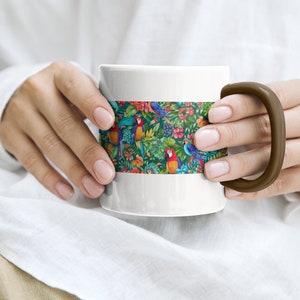 Ceramic Mug with jungle, jungle and nature motifs and parrots Your Perfect Companion in Every Coffee and Tea, 11oz