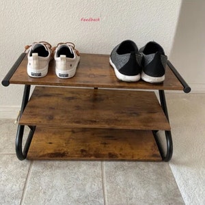 Matte Black/Rustic Wood 3-Tier Z-Frame Shoe Rack