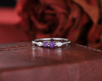 Round Amethyst Ring, New Year Ring, Anniversary Gift, Gift for Her