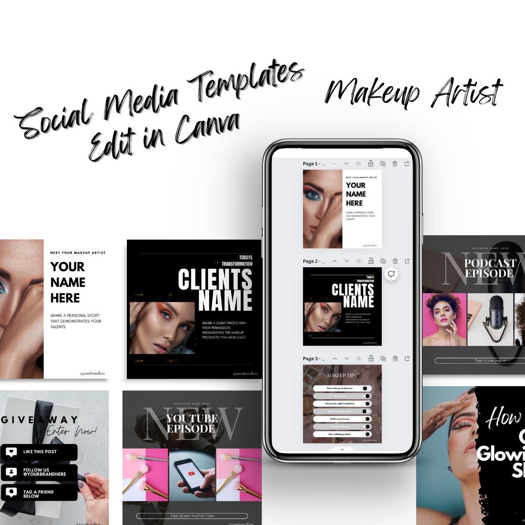 45 Social Media Templates Canva Makeup Artist Instagram Templates Small ...