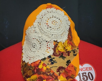 baseball cap, trucker hat, repurposed hat, upcycled hat, patchwork hat