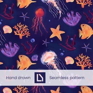 Under the Sea Seamless Pattern | Jellyfish, Starfish, Coral & Tropical Fish Digital Paper | Ocean Repeat Design for Summer Crafts