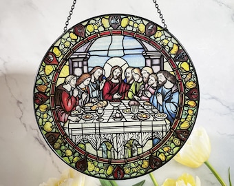 Last Supper Stained Glass Suncatcher for Window Hanging Wall Decor Art Gift Wall Hanging Ornament Gift Idea for Mom Christian Gift Xmas