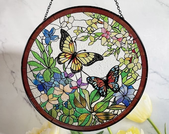 Monarch Butterfly Stained Glass Suncatcher for Window Hanging Wall Decor Art Gift for Butterfly Lovers Wall Hanging Ornament Gift for Mom