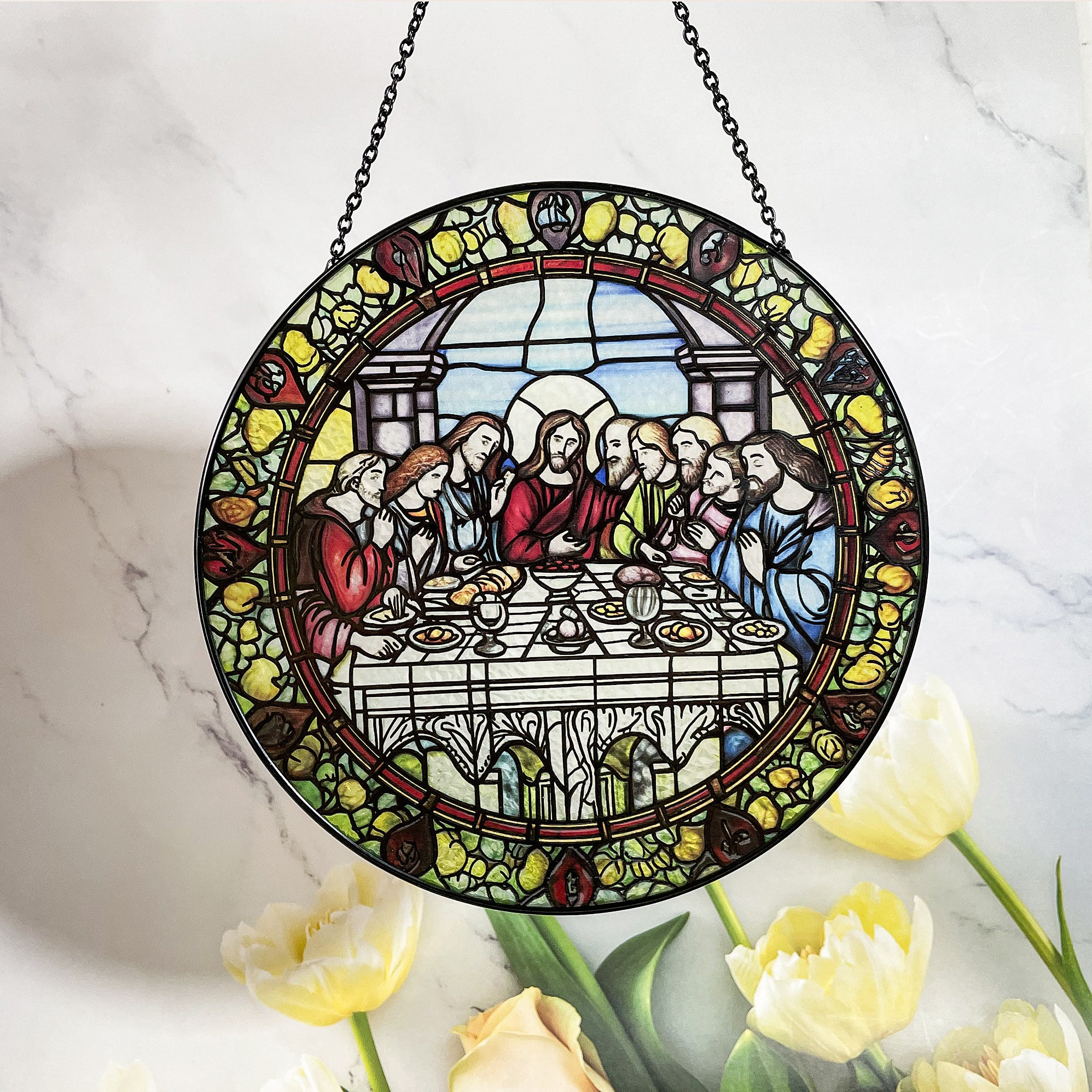 Last Supper Stained Glass Suncatcher for Window Hanging Wall Decor Art Gift Wall Hanging Ornament Gift Idea Holiday Christmas Gift Christian
