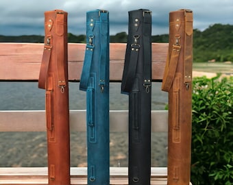 Handmade leather project tube, leather map and poster tube