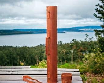 Handmade leather project tube, leather map and poster tube