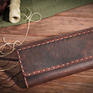 Portefeuille long en cuir véritable de grande capacité avec aimant