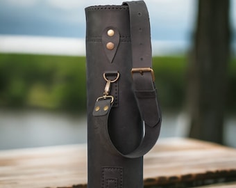 Handmade leather project tube, leather map and poster tube