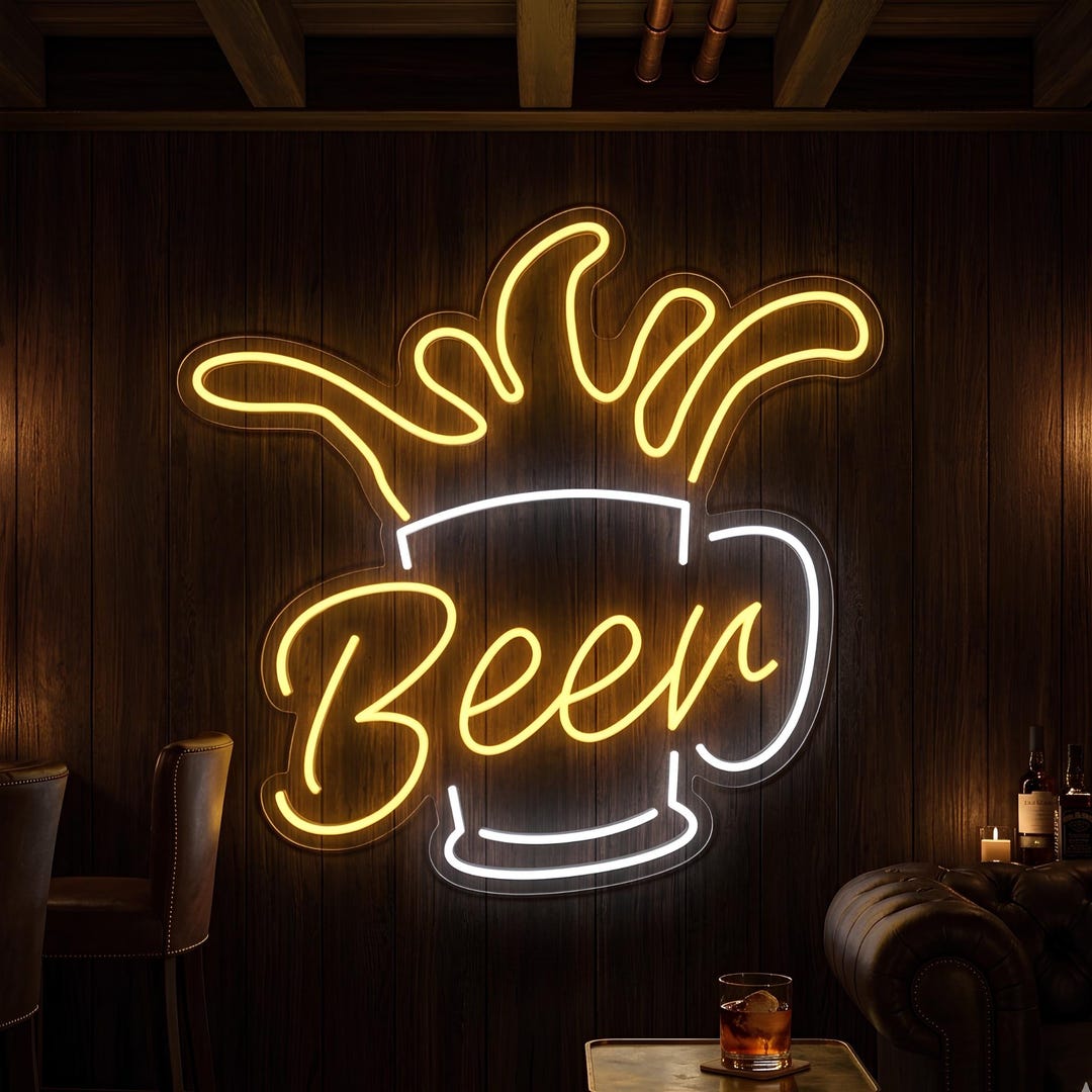 Beer Mug LED Neon Sign – Bar & Nightclub Wall Decor – Pub Lounge Drink ...