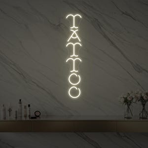 Vertical Tattoo LED Neon Sign for Tattoo Studio and Salon Decor | Modern Ink Shop Wall Light | Tattoo Parlor Vertical Neon Glow Sign