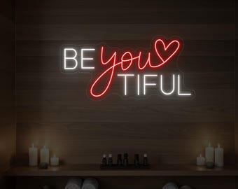 BeYOUtiful LED Neon Sign, Heart Detail, Salon & Spa Decor