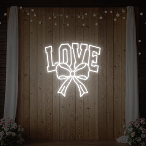 Love Neon Sign with Ribbon Design | Custom LED Wedding Decor for Engagement Party, Romantic Backdrop, or Bridal Shower